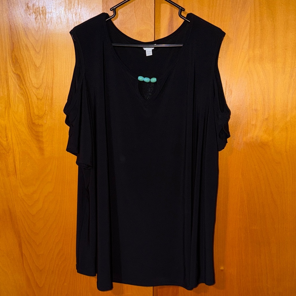 Cato Black Blouse with Turquoise Accent